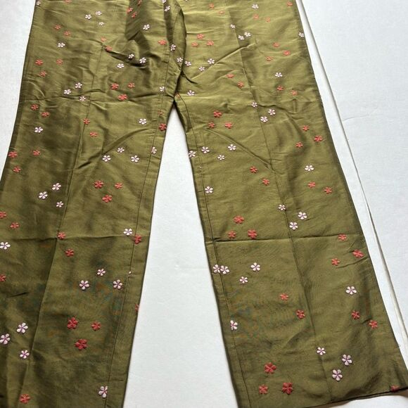Ann Taylor Women's Silk Floral Olive Green Pants Pink/White Flowers Size 6 - Picture 7 of 8